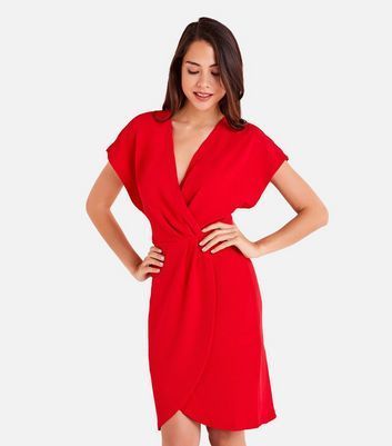 Red Short Sleeve Mini Wrap Dress New Look