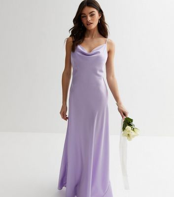Lilac Satin Cowl Neck Strappy Maxi Dress New Look