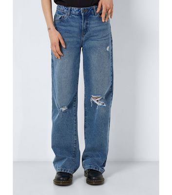 Blue Ripped Wide Leg Jeans New Look