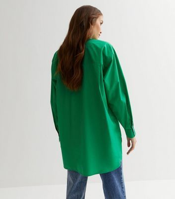 Green Poplin Long Sleeve Oversized Shirt New Look