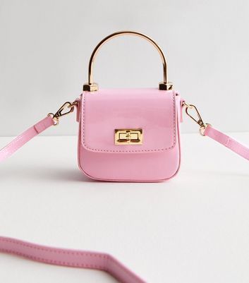 Mid Pink Patent Cross Body Bag New Look