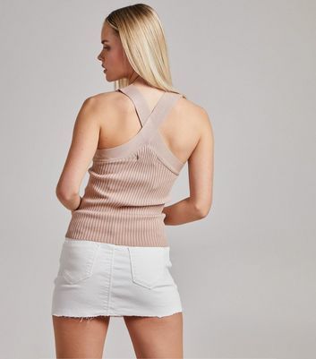Pale Pink Ribbed Jersey Halter Neck Top New Look