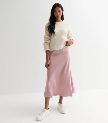 Pink Satin High Waist Midi Skirt New Look