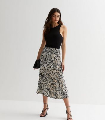 Grey Animal Print Pleated Midi Skirt New Look