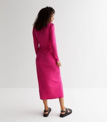 Tall Bright Pink Textured Midi Wrap Dress New Look