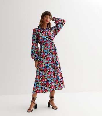 Multicoloured Floral Belted Midi Shirt Dress New Look
