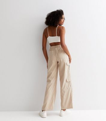 Stone Wide Leg Cargo Trousers New Look