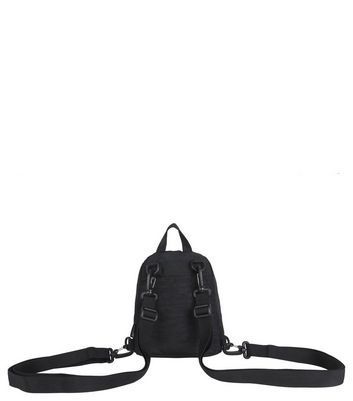 Black Logo Zip Pocket Front Small Backpack New Look