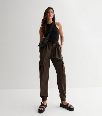 Olive High Waist Parachute Cargo Trousers New Look