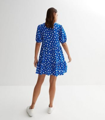 Blue Abstract Short Sleeve Mini Smock Dress New Look