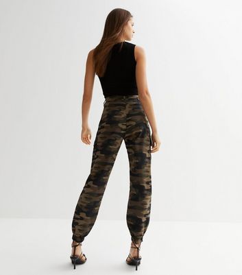Olive Camo Cuffed Cargo Trousers New Look