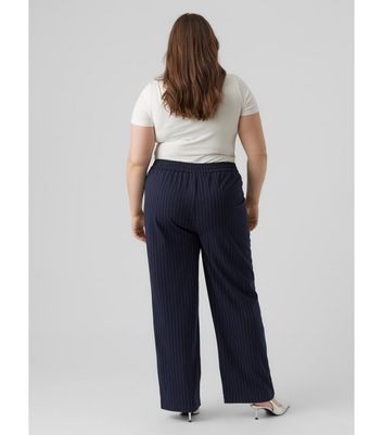 Curves Navy Pinstripe Wide Leg Trousers New Look