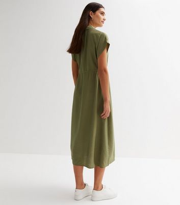 Khaki Drawstring Midi Shirt Dress New Look