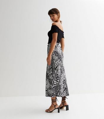 Black Animal Print High Waist Midi Skirt New Look