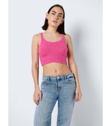 Mid Pink Fluffy Knit Crop Top New Look