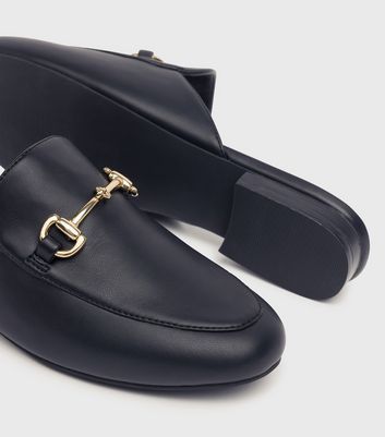 Black Leather-Look Bar Trim Loafers New Look