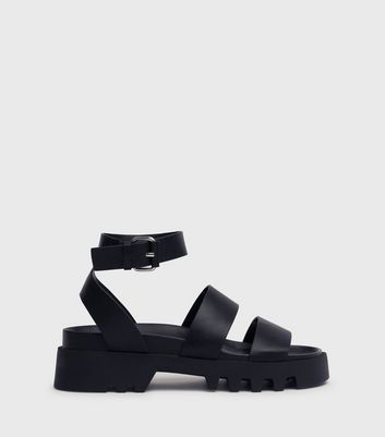 Black Leather-Look Chunky Strappy Sandals New Look