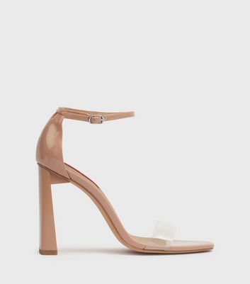 Pale Pink Patent Clear Strap Slim Block Heel Sandals New Look