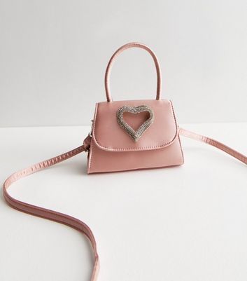 Pale Pink Satin Heart Cross Body Bag New Look