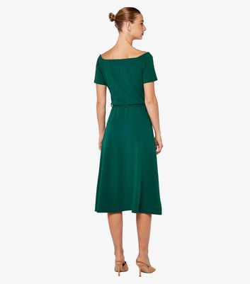 Dark Green Frill Bardot Midi Dress New Look