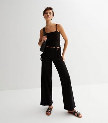 Black Ruched Cut Out Wide Leg Trousers New Look