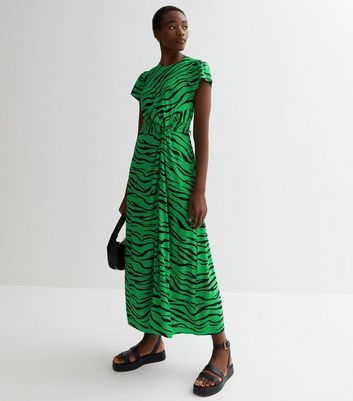 Tall Green Zebra Print Side Knot Midi Dress New Look