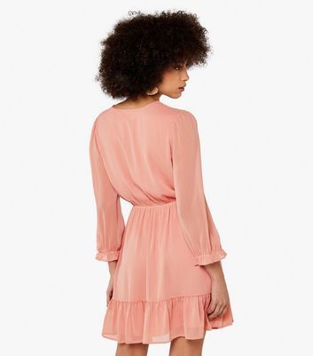 Pink Crinkle Chiffon Mini Wrap Dress New Look