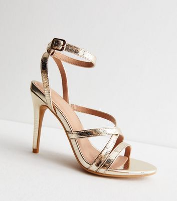 Gold Faux Snake Strappy Stiletto Heel Sandals New Look Vegan