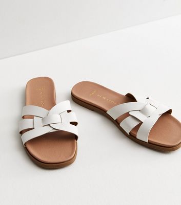 Wide Fit White Cross Strap Sliders New Look