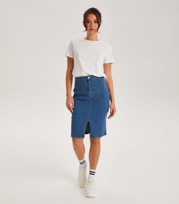 Blue Denim Seam Skirt New Look