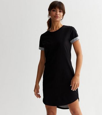 Black Jersey Short Sleeve Mini Dress New Look