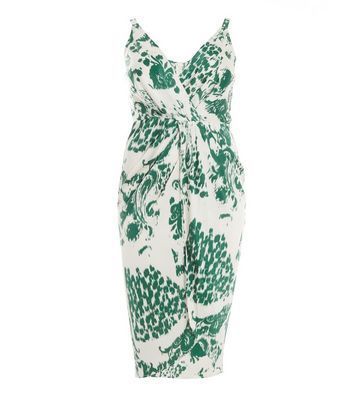 Curves Green Animal Print Strappy Midi Wrap Dress New Look
