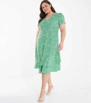 Curves Light Green Abstract Tiered Frill Midi Dress New Look