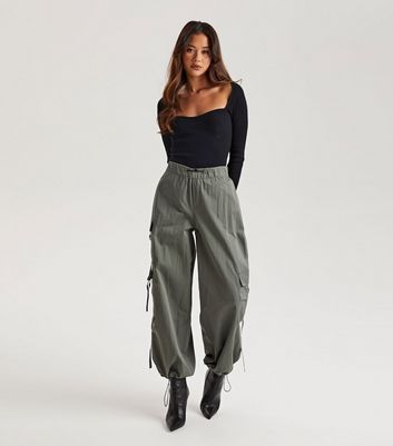 Olive Parachute Trousers New Look