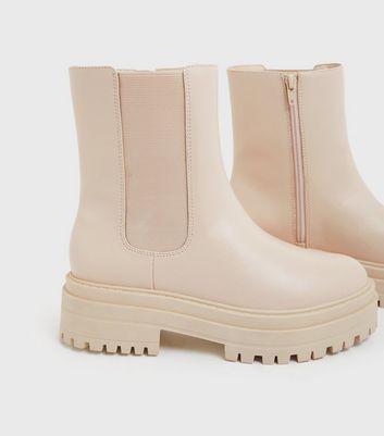 Off White Rounded Chunky Chelsea Boots New Look Vegan