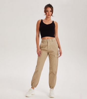 Stone Cuffed Cargo Trousers New Look