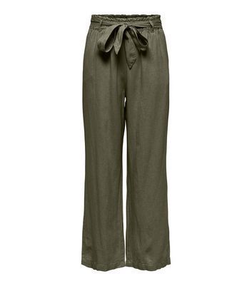 Tall Olive Linen Blend Belted Trousers New Look