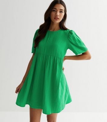 Green Cheesecloth Mini Smock Dress New Look