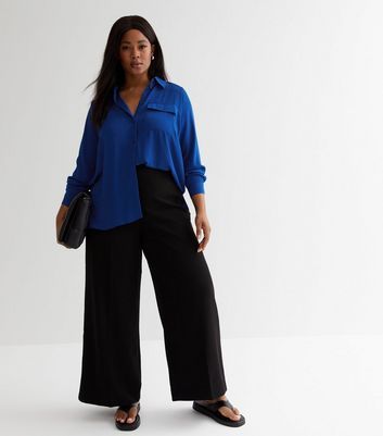 Curves Blue Pocket Front Shirt New Look