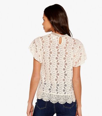 Stone Embroidered Scallop Hem Top New Look