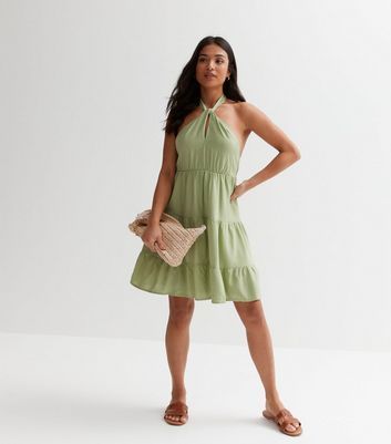 Light Green Linen-Look Twist Halter Dress New Look