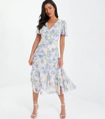 White Floral Frill Midi Dress New Look