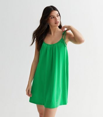 Green Strappy Mini Smock Dress New Look