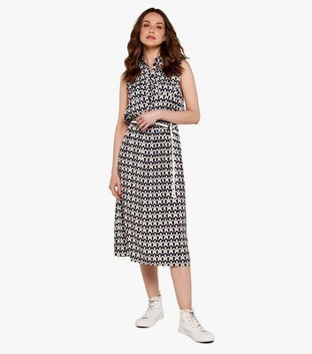 Navy Geometric Sleeveless Midi Shirt Dress New Look