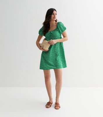 Green Floral Ruched Mini Dress New Look