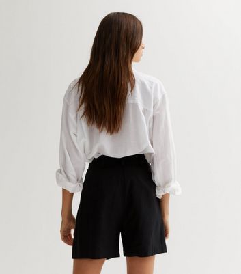 Black Linen Blend High Waist Formal Shorts New Look