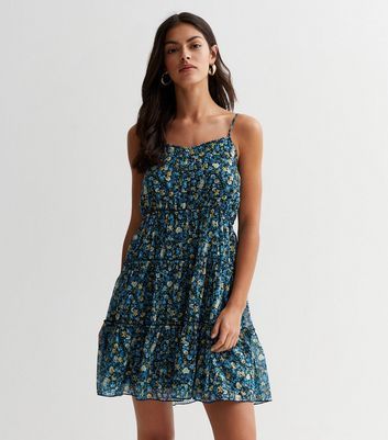 Blue Ditsy Floral Strappy Mini Dress New Look