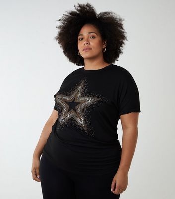 Curves Black Diamanté Star T-Shirt New Look
