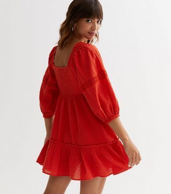 Red Textured Milkmaid Mini Dress New Look