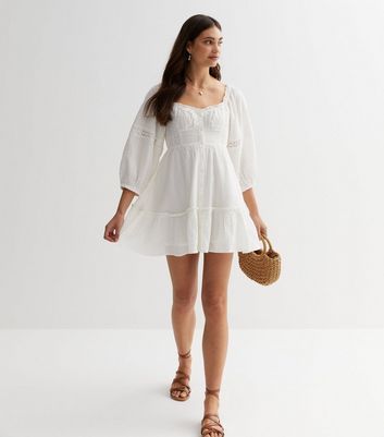 White Textured Milkmaid Mini Dress New Look